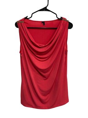 Sleeveless Red Cowl Neck Stretchy Blouse Size L Lightweight Made In USA Chic
